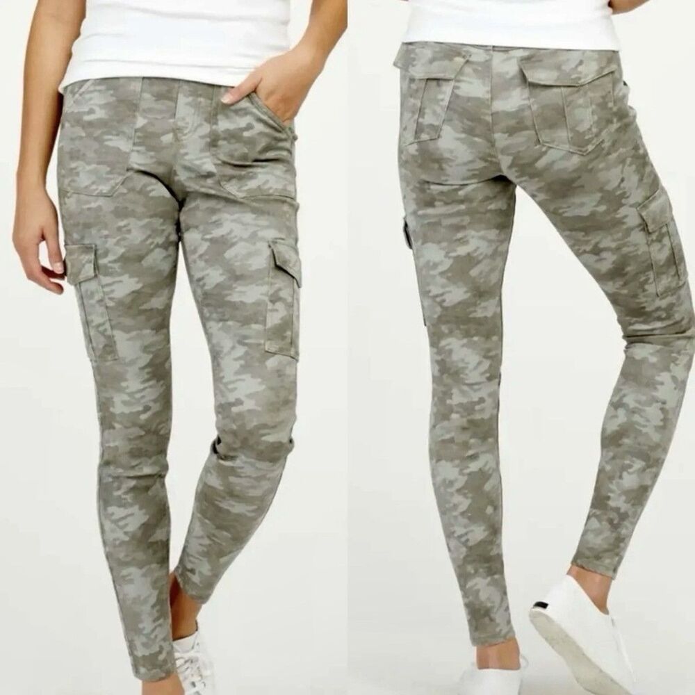 Spanx Stretch Twill Ankle Cargo Pants Gray Camo Skinny Women’s Size M